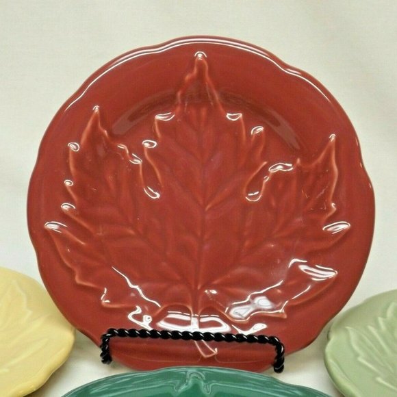 Longaberger Pottery Set of 4 Falling Leaves Collection Leaf Plates - Picture 6 of 12